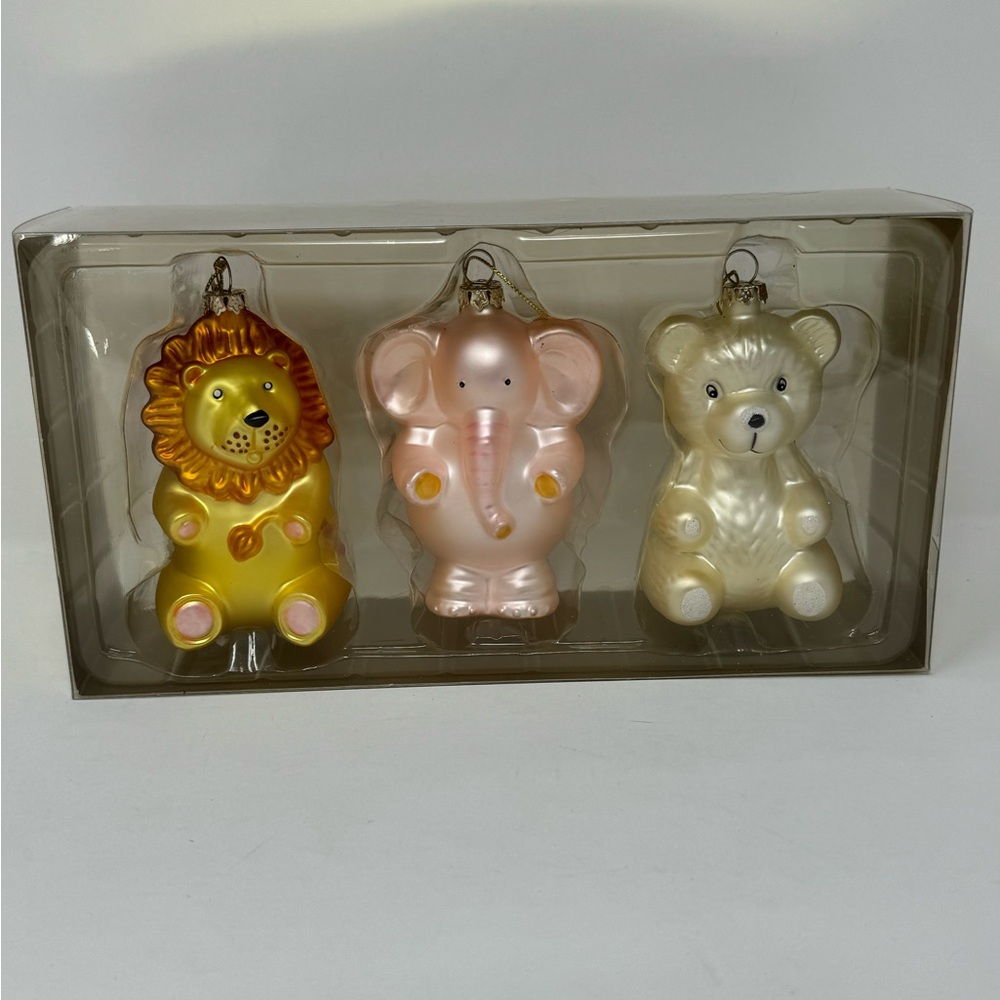 NIB Home Goods 3 Pack Christmas Ornaments Lion, Elephant, Bear 3.5” Tall U6